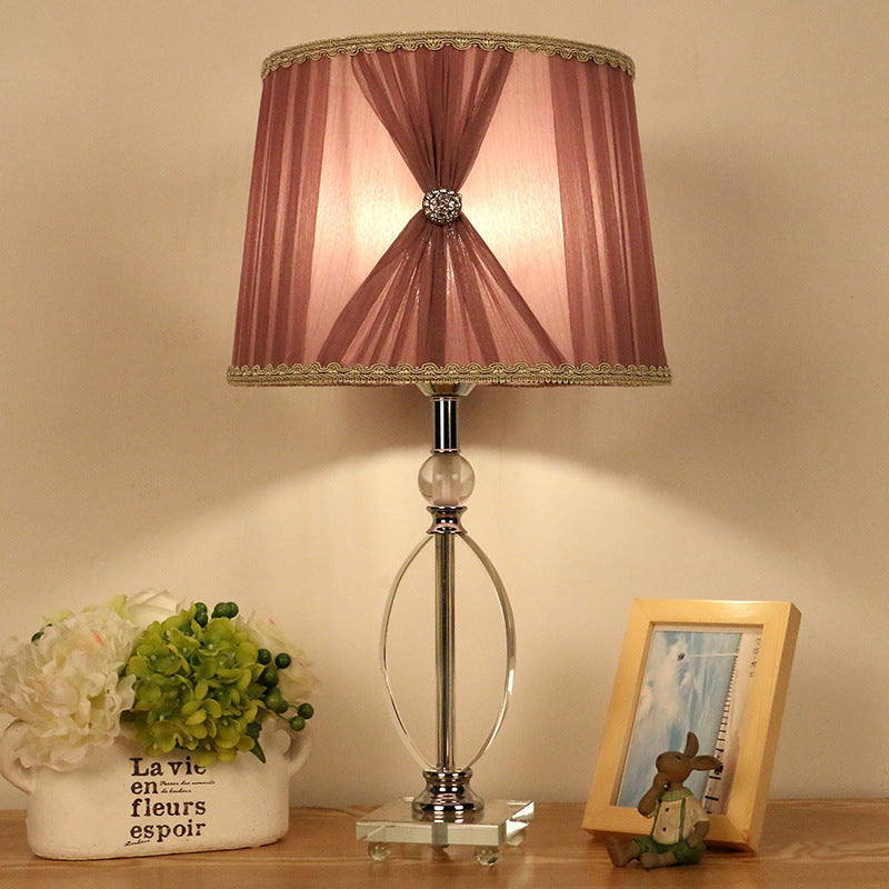 1 Light Bedroom Night Light Rustic Purple Nightstand Lamp with Conical Crystal Shade