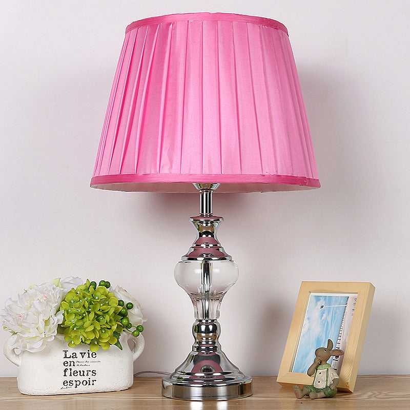 Enkele lampstof Nachtlamp landelijke roos rood vat schaduw slaapkamer nachtkastje licht met kristal accent
