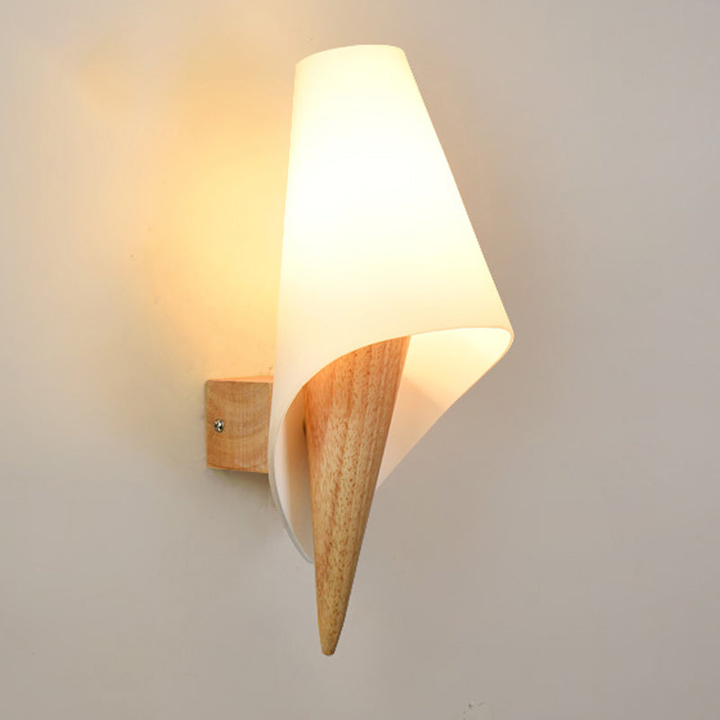 Wide Flare Living Room Sconce Light Chinese White Glass 1 Bulb Wall Mounted Lighting