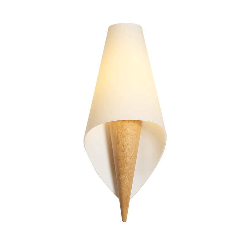 Wide Flare Living Room Sconce Light Chinese White Glass 1 Bulb Wall Mounted Lighting