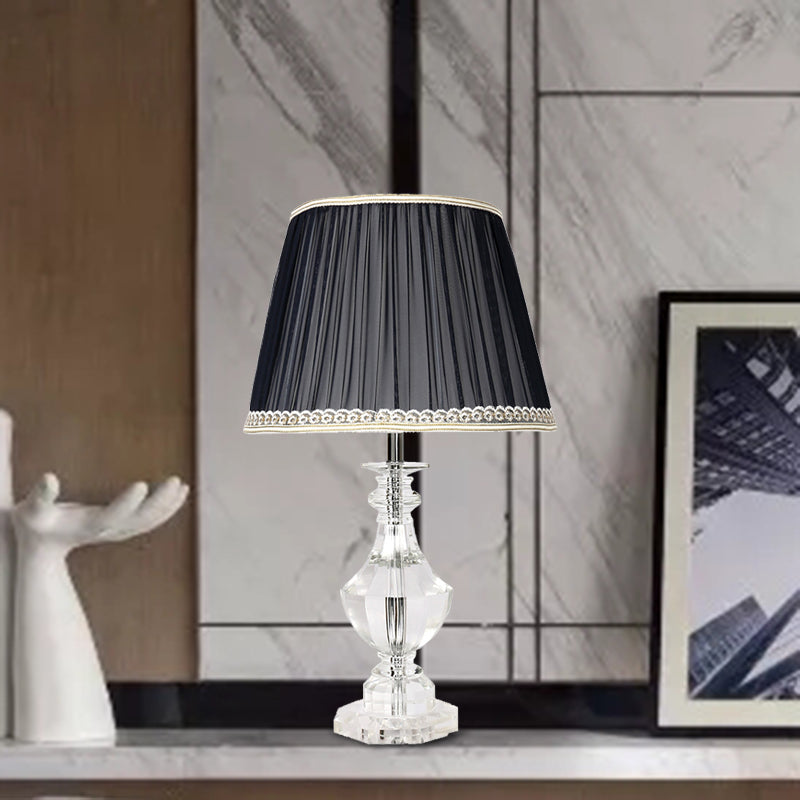 Lampe de table de nuit en forme de baril pour chambre à coucher, lumière unique traditionnelle en cristal noir, avec garniture tressée