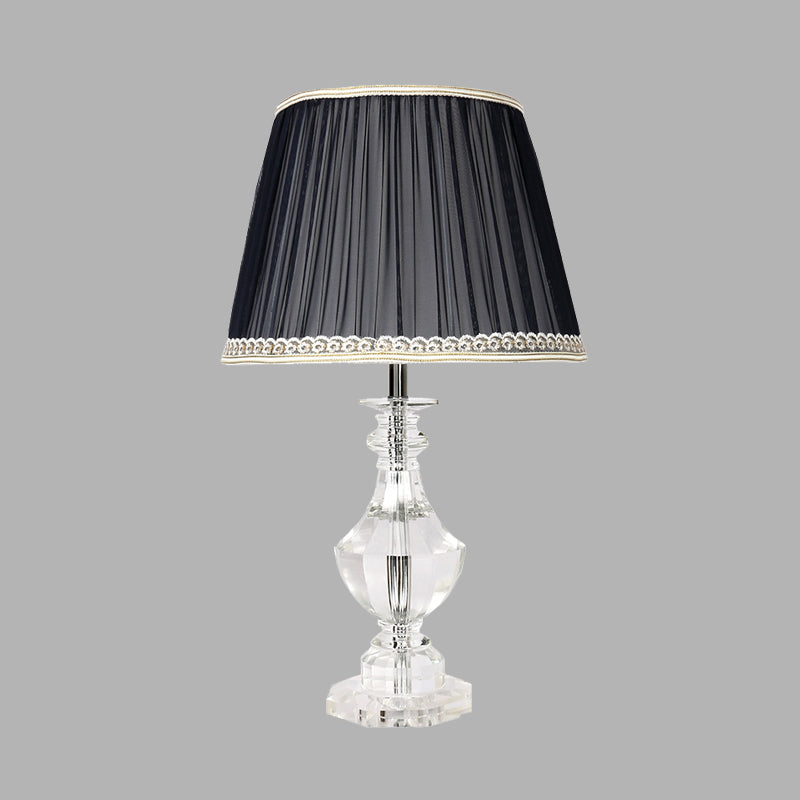 Lampe de table de nuit en forme de baril pour chambre à coucher, lumière unique traditionnelle en cristal noir, avec garniture tressée