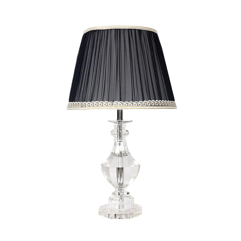 Lampe de table de nuit en forme de baril pour chambre à coucher, lumière unique traditionnelle en cristal noir, avec garniture tressée