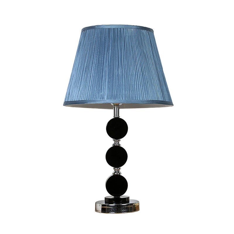 Blue Single Light Night Table Light Traditionalism Fabric Cone Nightstand Lamp with Crystal Base