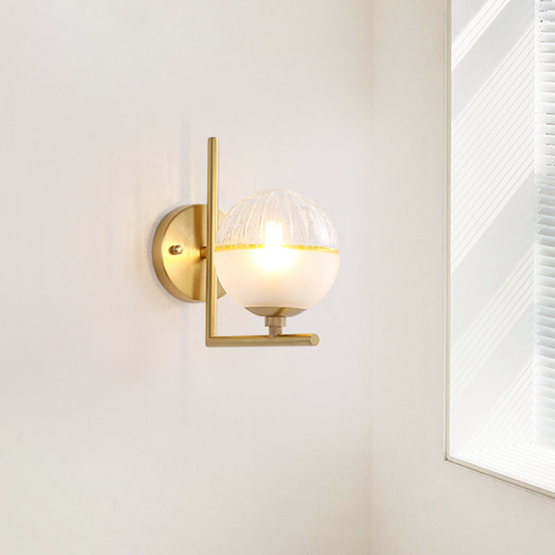 Frosted Glass Global Sconce Modernist 1 Head Brass Wall Mounted Light Fixture with Metal Arm