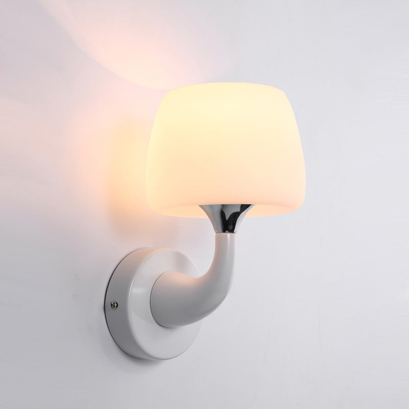 Cup Wall Lamp Contemporary Opal Glass 1 Bulb White Sconce Light Fixture with Metal Curved Arm