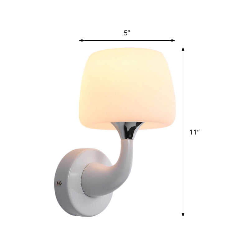 Cup Wall Lamp Contemporary Opal Glass 1 Bulb White Sconce Light Fixture with Metal Curved Arm