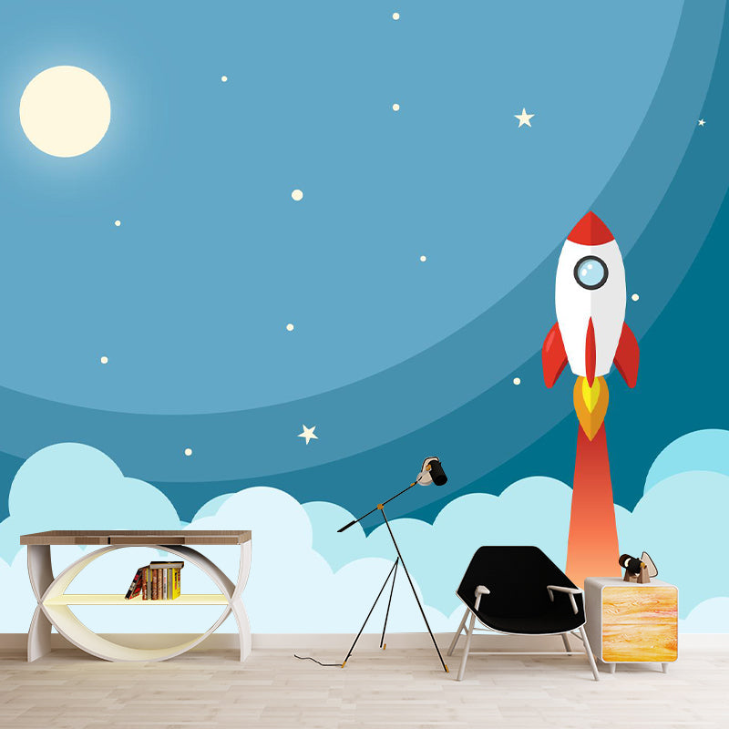 Light Color Outer Space Mural Illustration Stain Resistant Children's Art Bedroom Wall Decor