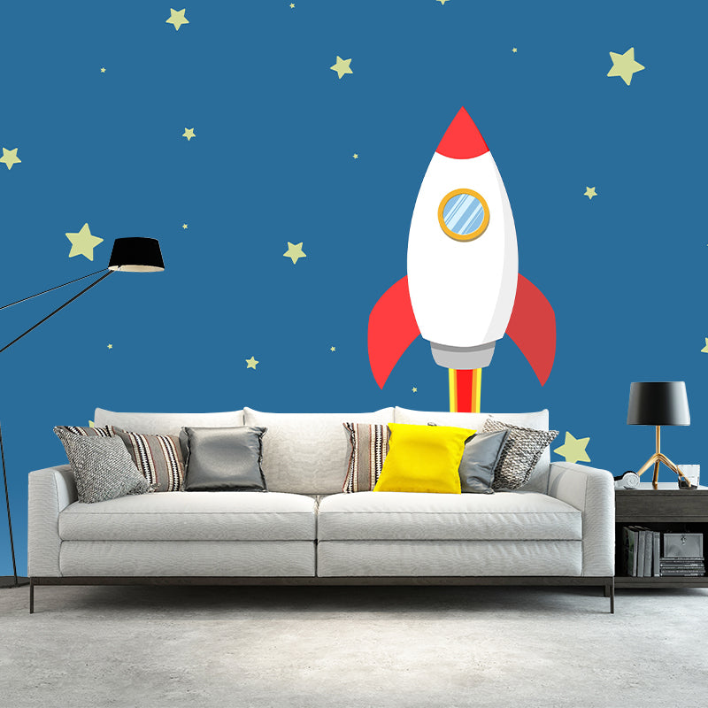 Light Color Outer Space Mural Illustration Stain Resistant Children's Art Bedroom Wall Decor