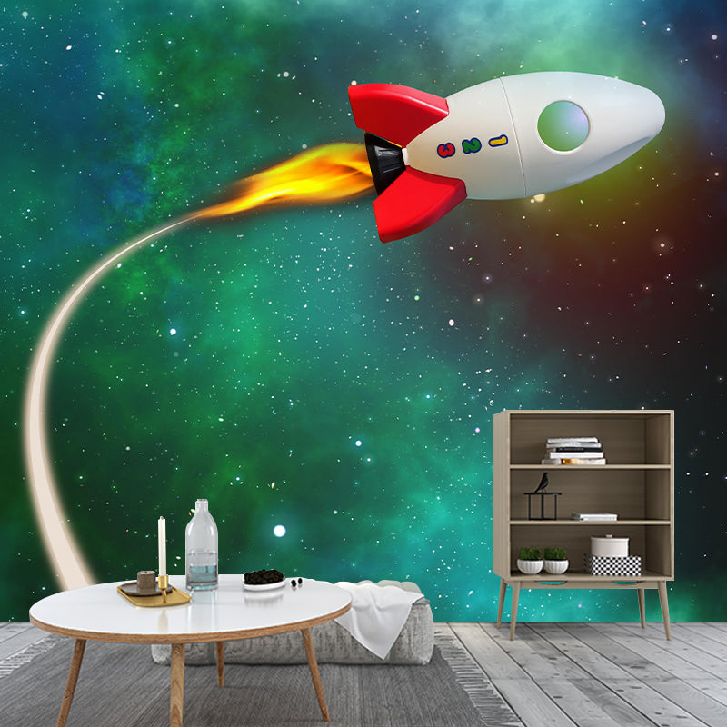 Light Color Outer Space Mural Illustration Stain Resistant Children's Art Bedroom Wall Decor