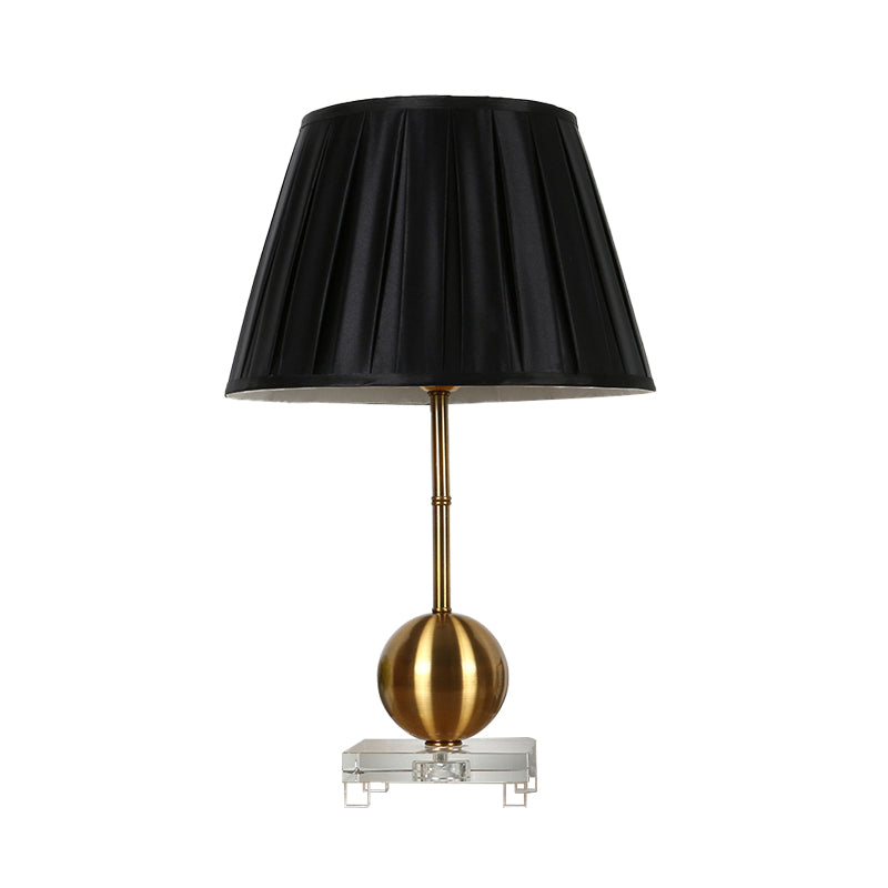 Lampe de table en tissu noir, lampe de nuit de campagne à lumière unique en noir pour chambre à coucher avec base en cristal