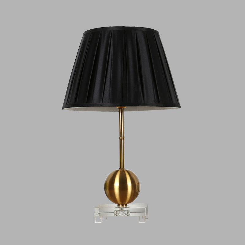 Lampe de table en tissu noir, lampe de nuit de campagne à lumière unique en noir pour chambre à coucher avec base en cristal