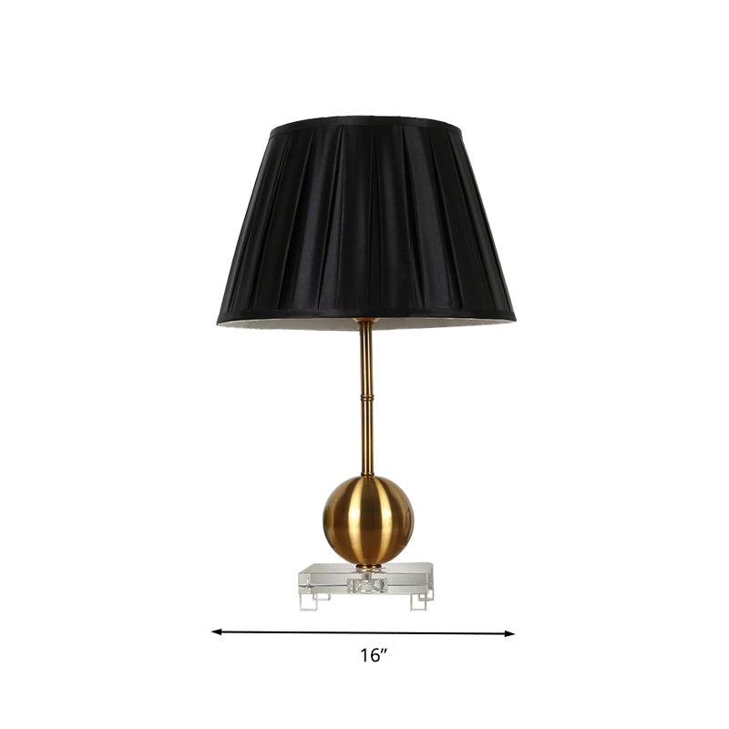 Lampe de table en tissu noir, lampe de nuit de campagne à lumière unique en noir pour chambre à coucher avec base en cristal