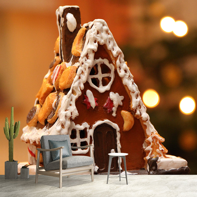 Soft Color Gingerbread House Pattern Mural Modern Commercial Use for Decoration