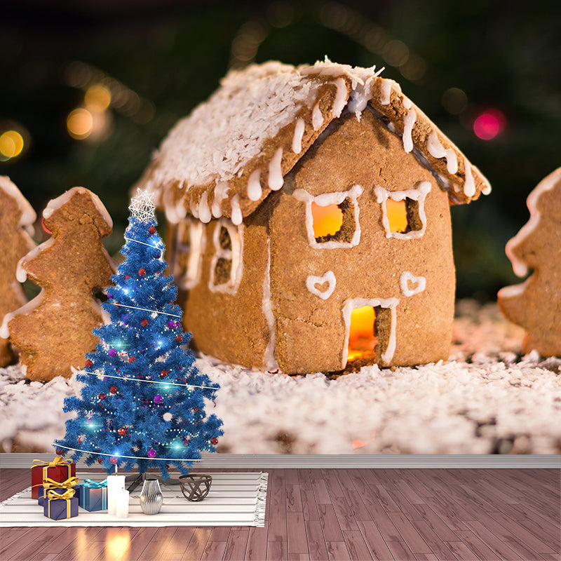 Soft Color Gingerbread House Pattern Mural Modern Commercial Use for Decoration