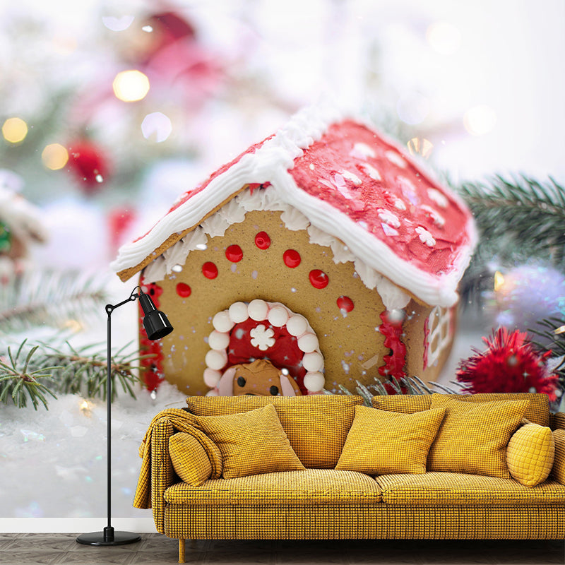 Soft Color Gingerbread House Pattern Mural Modern Commercial Use for Decoration