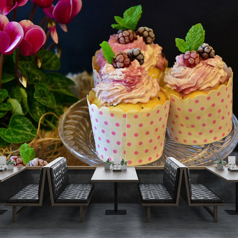 Contemporary Cup Cake Mural Pattern Soft Color Mildew Resistant for Business Decoration