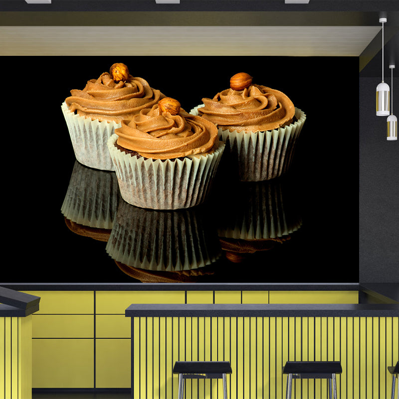Contemporary Cup Cake Mural Pattern Soft Color Mildew Resistant for Business Decoration