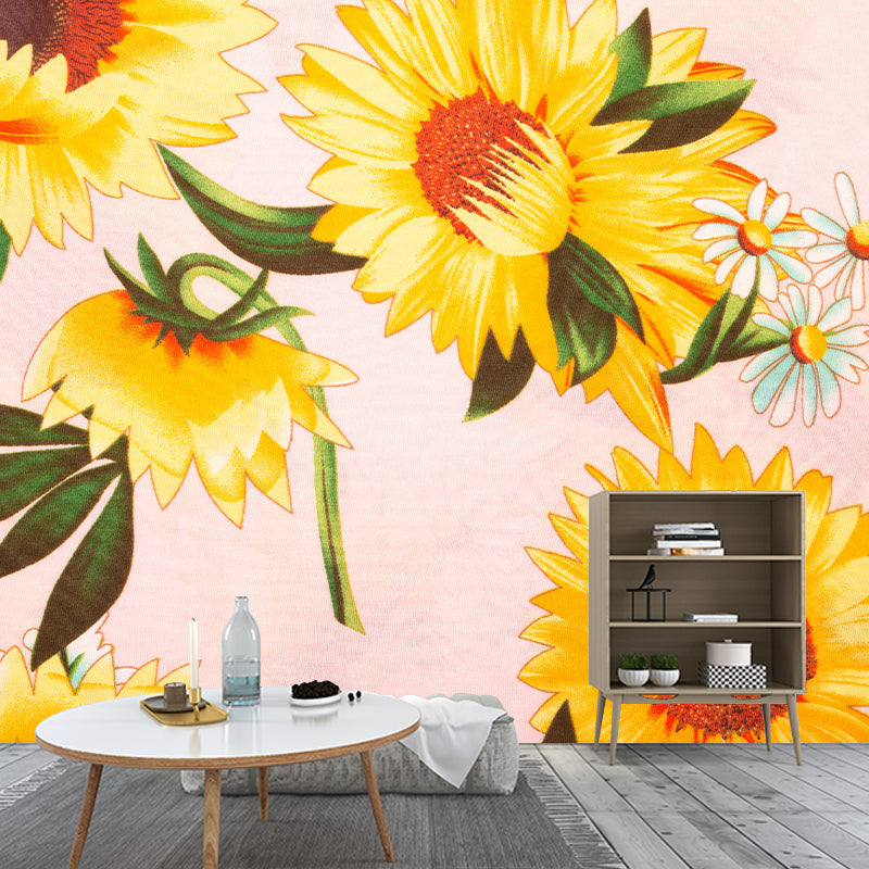 Bright Yellow Sunflower Wall Decor Wall Mural Waterproof Decal for Sleeping Room