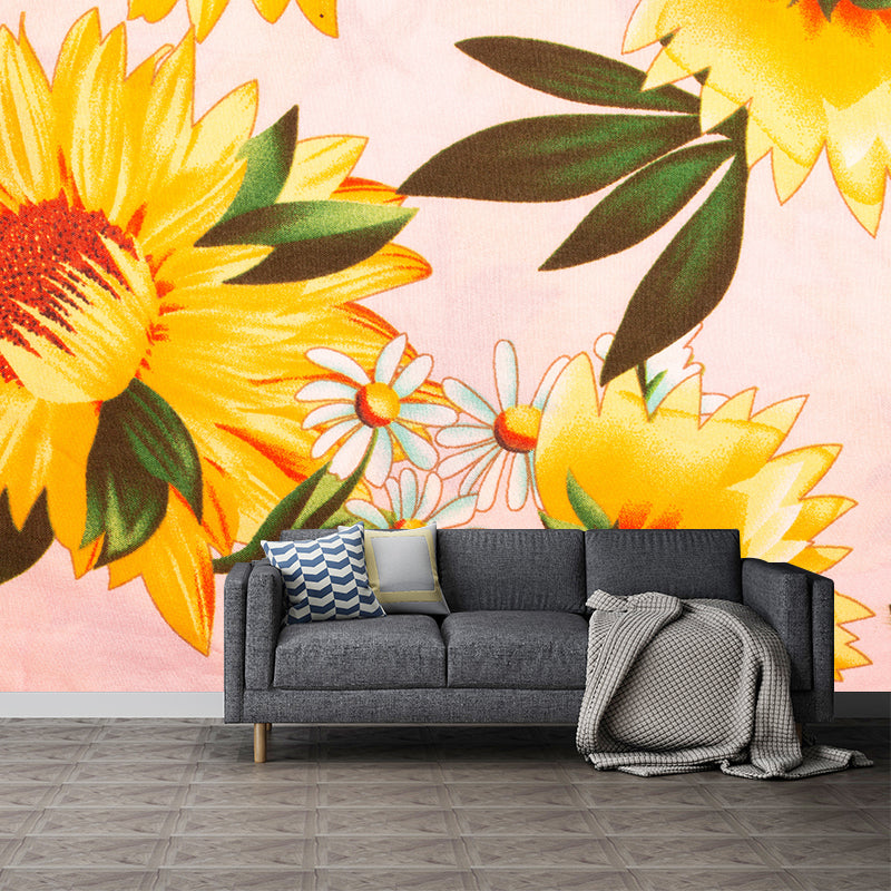 Bright Yellow Sunflower Wall Decor Wall Mural Waterproof Decal for Sleeping Room