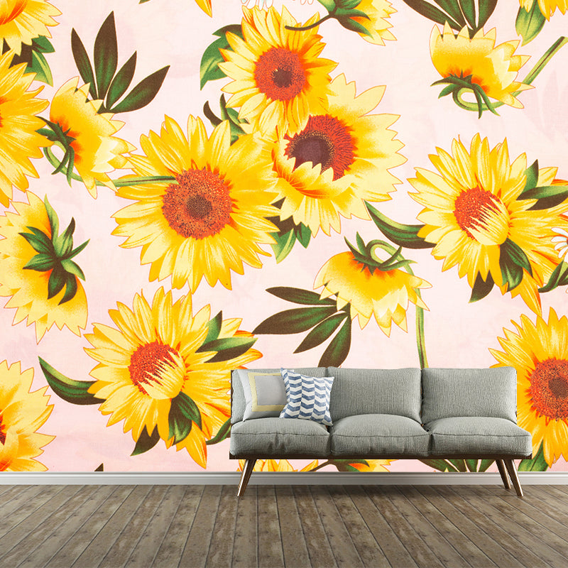 Bright Yellow Sunflower Wall Decor Wall Mural Waterproof Decal for Sleeping Room