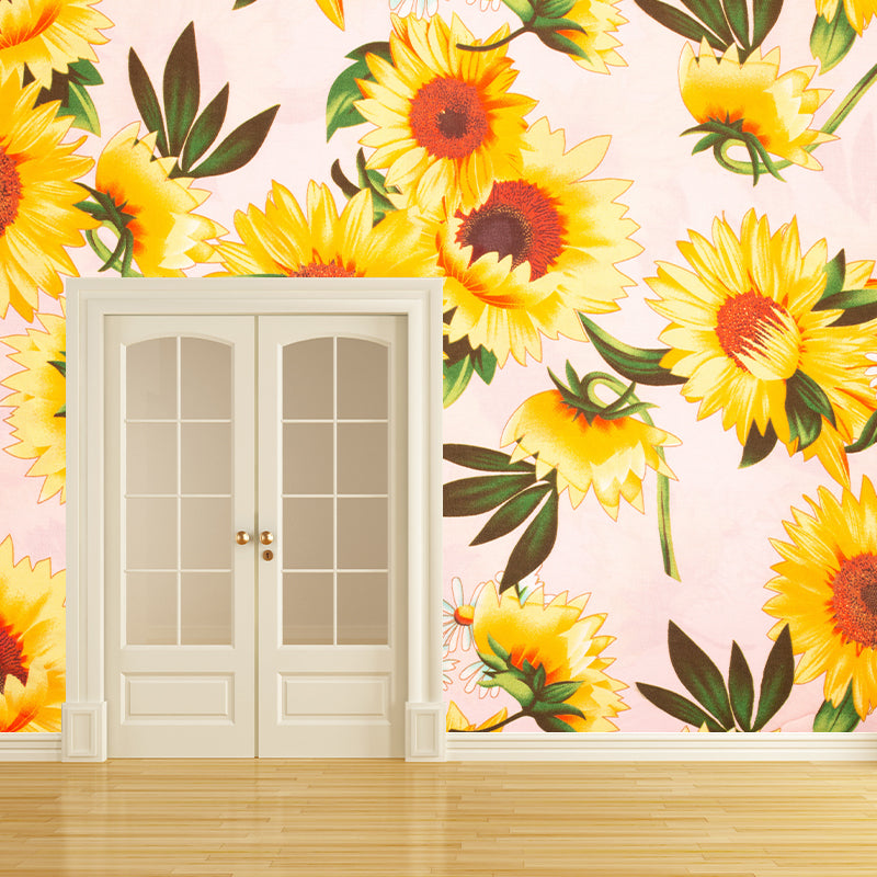 Bright Yellow Sunflower Wall Decor Wall Mural Waterproof Decal for Sleeping Room