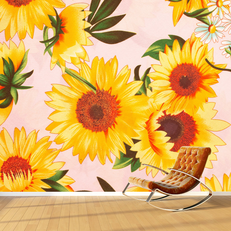 Bright Yellow Sunflower Wall Decor Wall Mural Waterproof Decal for Sleeping Room