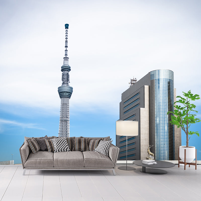 Japanese Urban Architecture Mural Wallpaper Modern Stain-Proofing Wall Art for Meeting Room