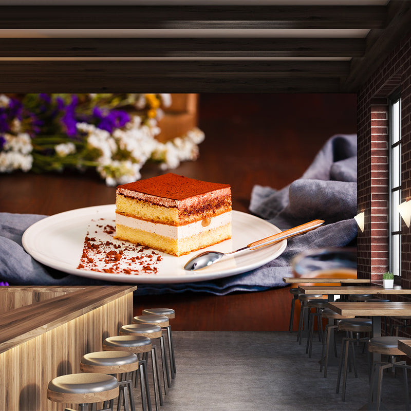 Sweet Tiramisu Wallpaper Mural Cake Shop Decor Removable Wall Decals,Personalized Size
