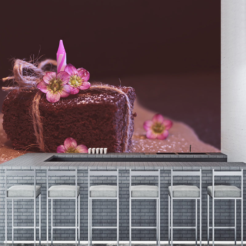 Dessert Food Mural Wallpaper Dark Color Decorations for Dessert Shop Kitchen