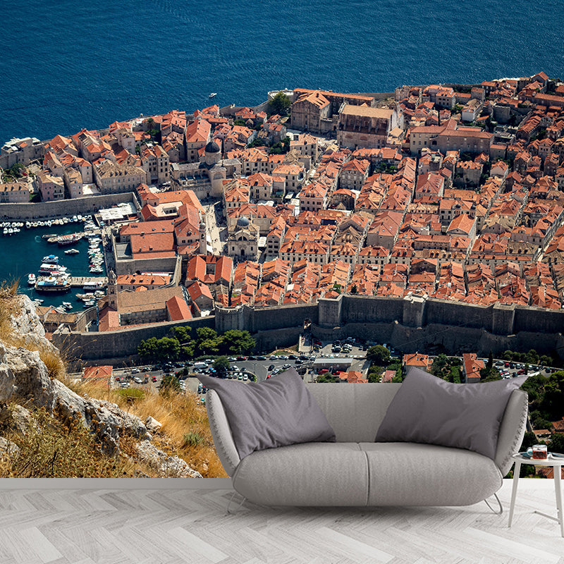 Extra Large Photography Mural with City and Sea Wallpaper Landscape for Bathroom