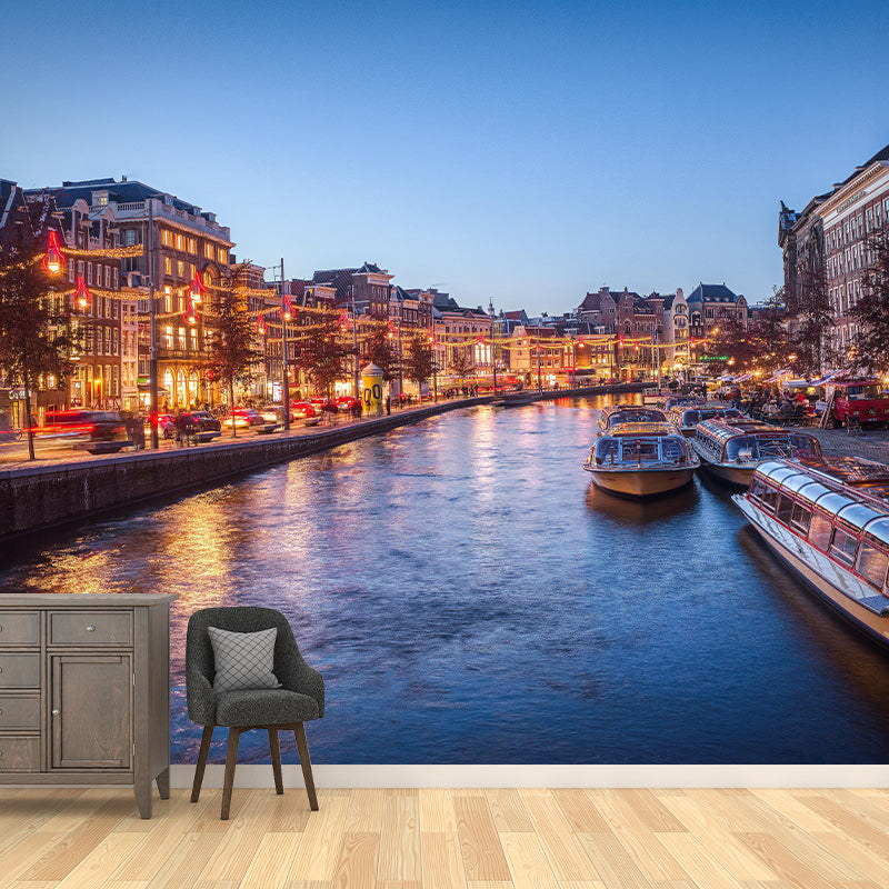 Waterproof River and City Mural Modern Mildew Resistant Wall Covering Bathroom Floor Murals