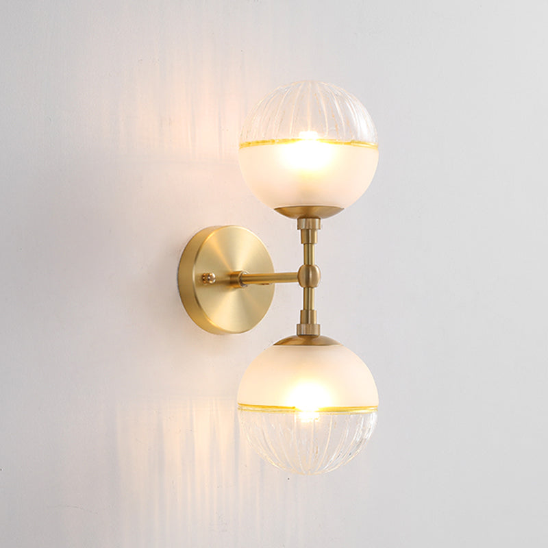 Modernism Spherical Wall Lighting Frosted Glass 2 Bulbs Sconce Light Fixture in Brass