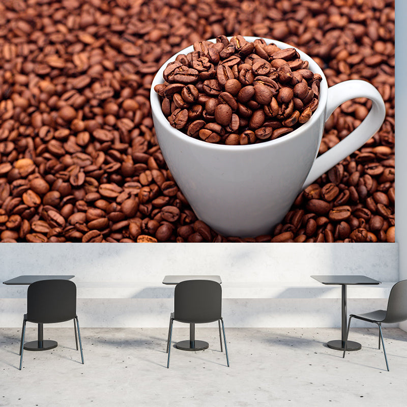 Coffee Bean Mural Wallpaper Stain-Resistant Coffee Shop Kitchen Dining Room Mural