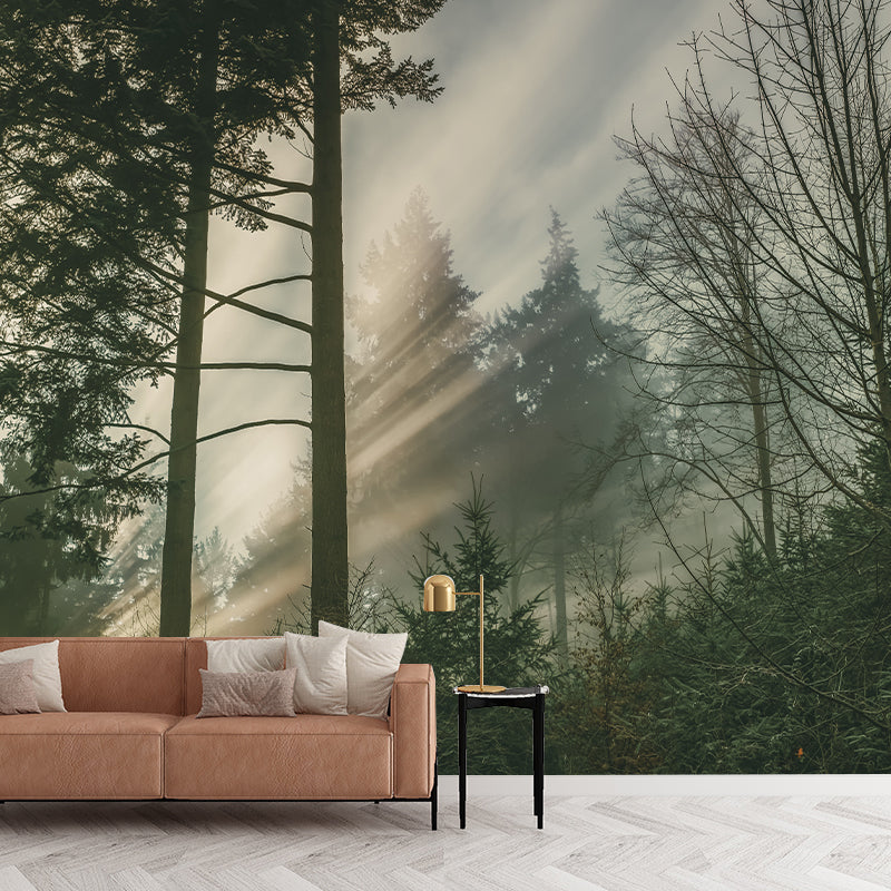 Natural Decorative Green Forest Wall Mural Sitting Room Gust Room Wall Covering