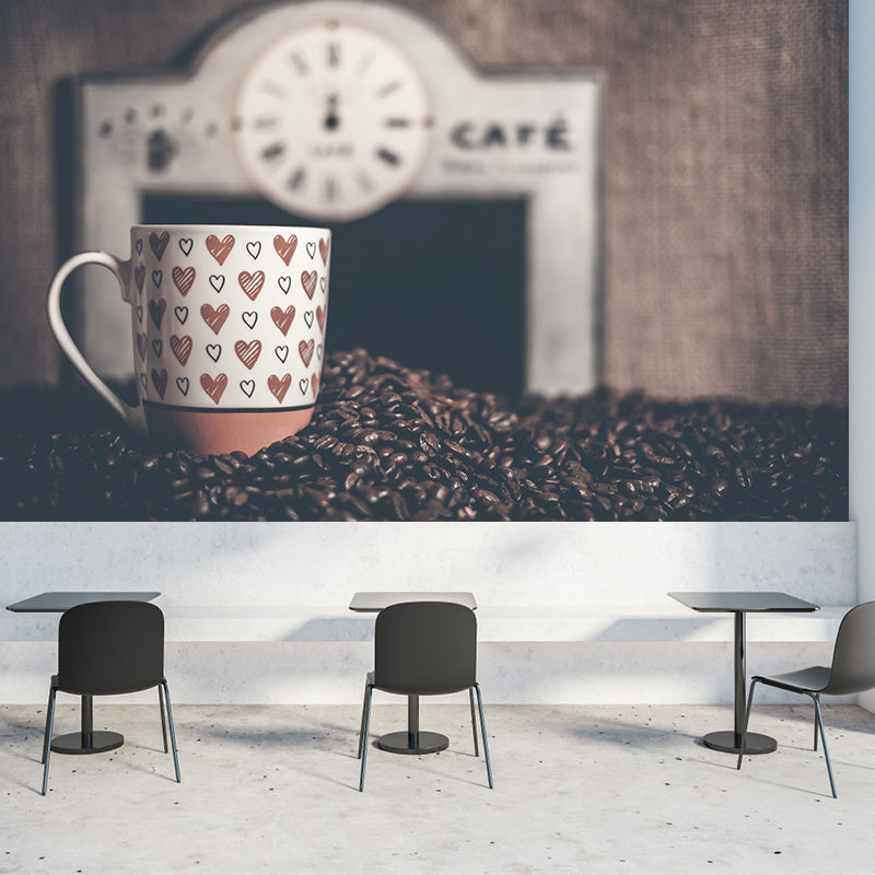 Modern Coffee Bean Mural Wallpaper Stain Resistant Wall Covering for Coffee Shop