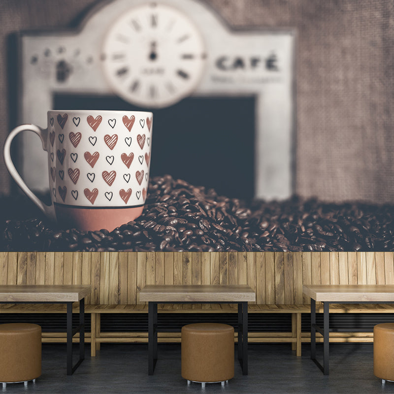 Modern Coffee Bean Mural Wallpaper Stain Resistant Wall Covering for Coffee Shop
