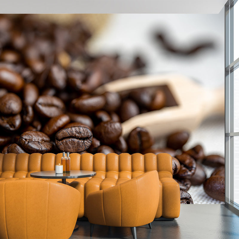 Modern Coffee Bean Mural Wallpaper Stain Resistant Wall Covering for Coffee Shop
