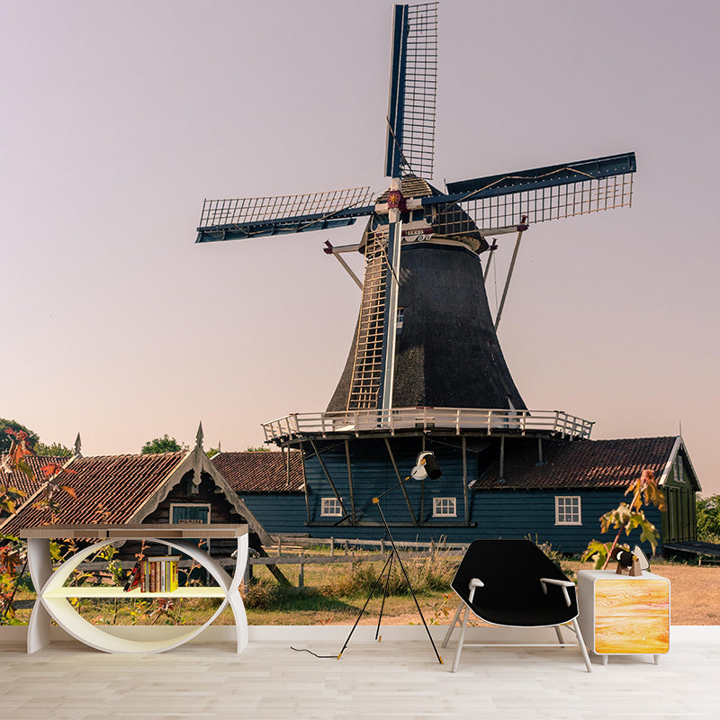 Photography Modern Mural Wallpaper with Windmill Landscape for Decoration