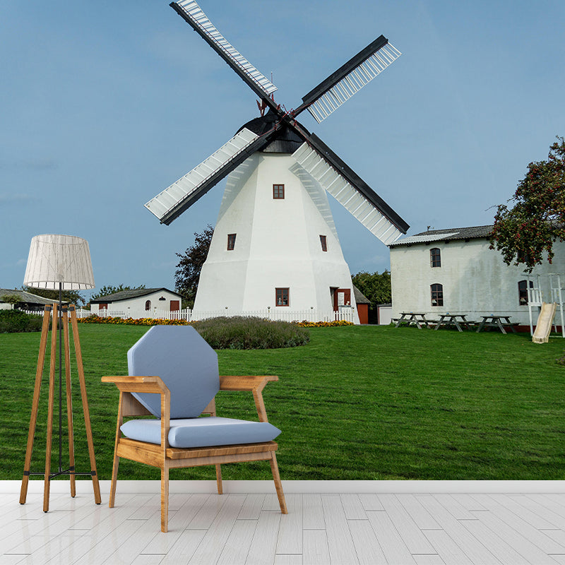 Photography Modern Mural Wallpaper with Windmill Landscape for Decoration