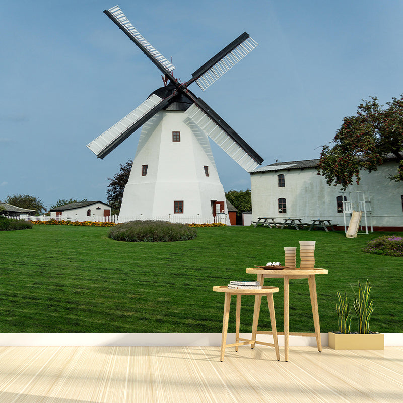 Photography Modern Mural Wallpaper with Windmill Landscape for Decoration