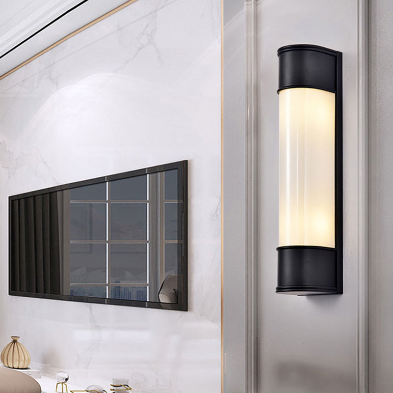 Opal Glass Tubular Wall Lighting Modernism 2 Heads Black/White/Gold Sconce Light Fixture for Bedroom