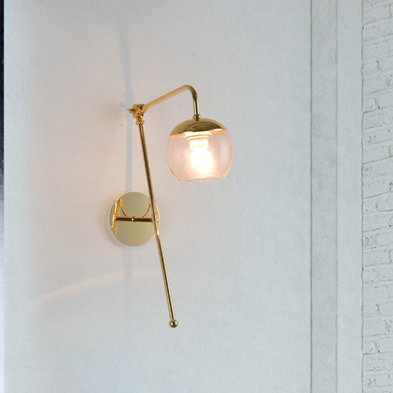 Ball Wall Lighting Modern Clear/Black Glass 1 Bulb Bedside Sconce Light Fixture with Metal Arm