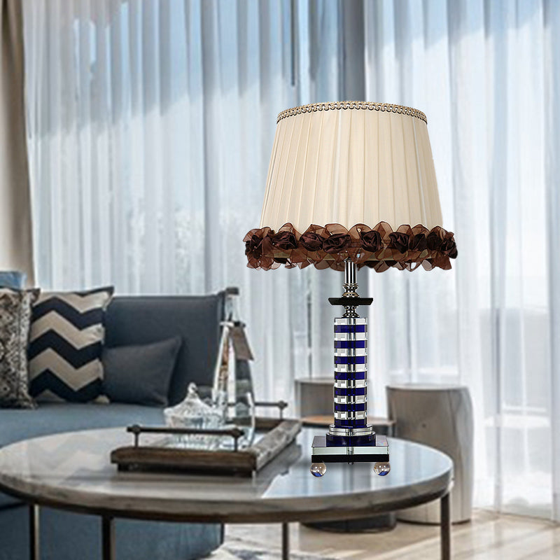 Crystal Beige Night Light Tower a forma di 1 Lampa da comodino in stile tradizionale Light per soggiorno