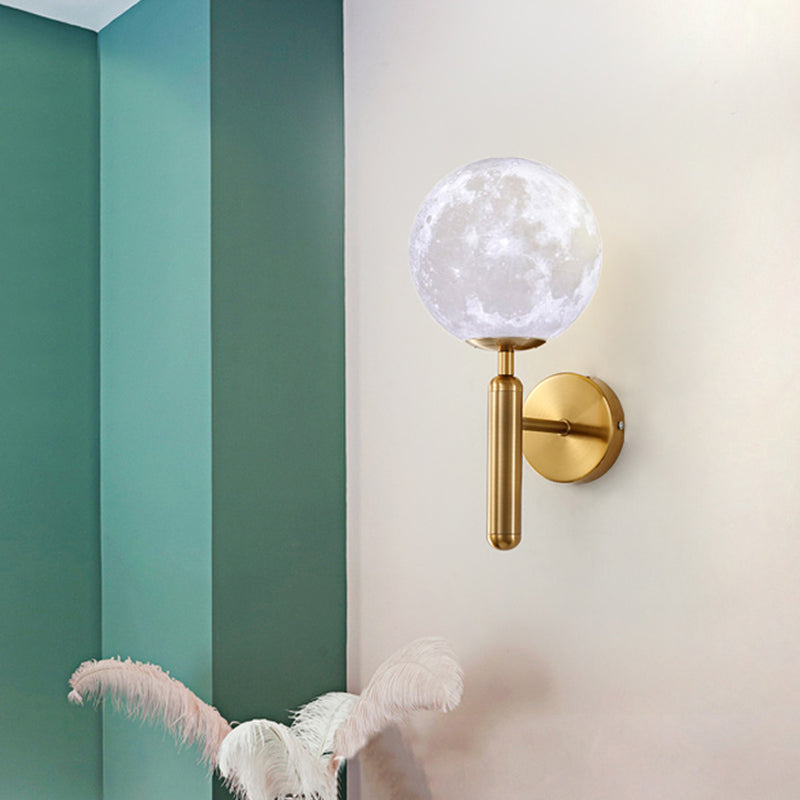 1 Bulb Orb Sconce Light Contemporary White Glass Wall Lighting Fixture in Gold with Metal Pencil Arm