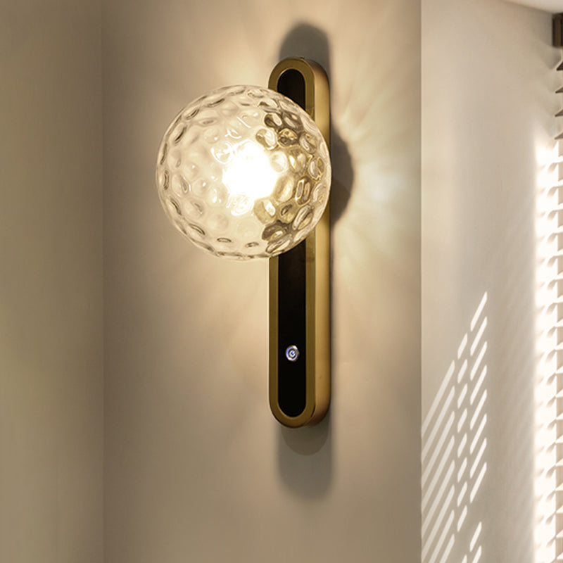 Modern Round Wall Lamp Clear Dimpled Blown Glass 1 Bulb Living Room Sconce Light Fixture