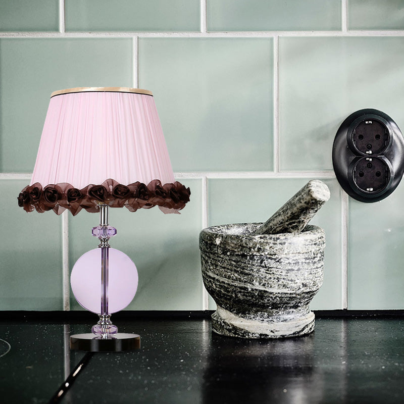 1 Light Round Night Table Lamp Simple Pink Hand-Cut Crystal Nightstand Light for Bedroom