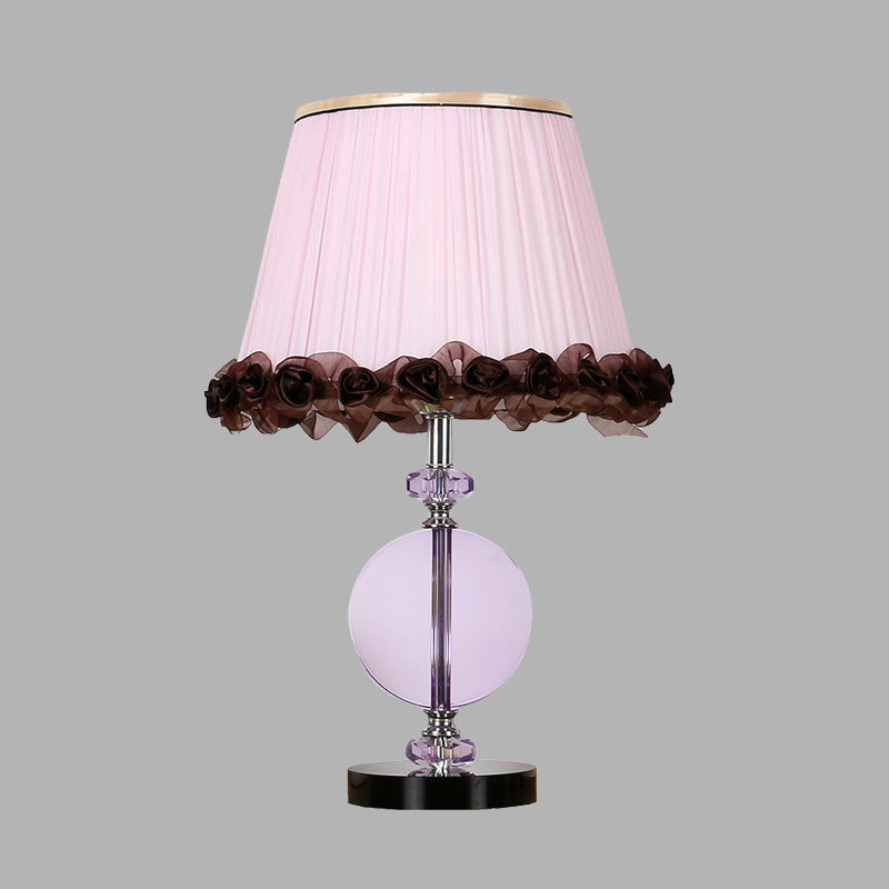 1 Light Round Night Table Lamp Simple Pink Hand-Cut Crystal Nightstand Light for Bedroom