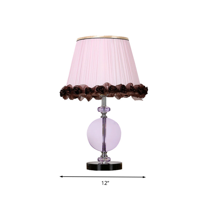 1 Light Round Night Table Lamp Simple Pink Hand-Cut Crystal Nightstand Light for Bedroom
