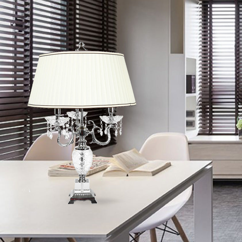 4 Lights Nightstand Lamp Countryside Swooping Arm Clear Crystal Table Light in White
